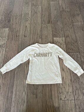 🥳FREE with purchase🥳 Carhartt Kids' Cream Long-Sleeve Logo Tee size 4
